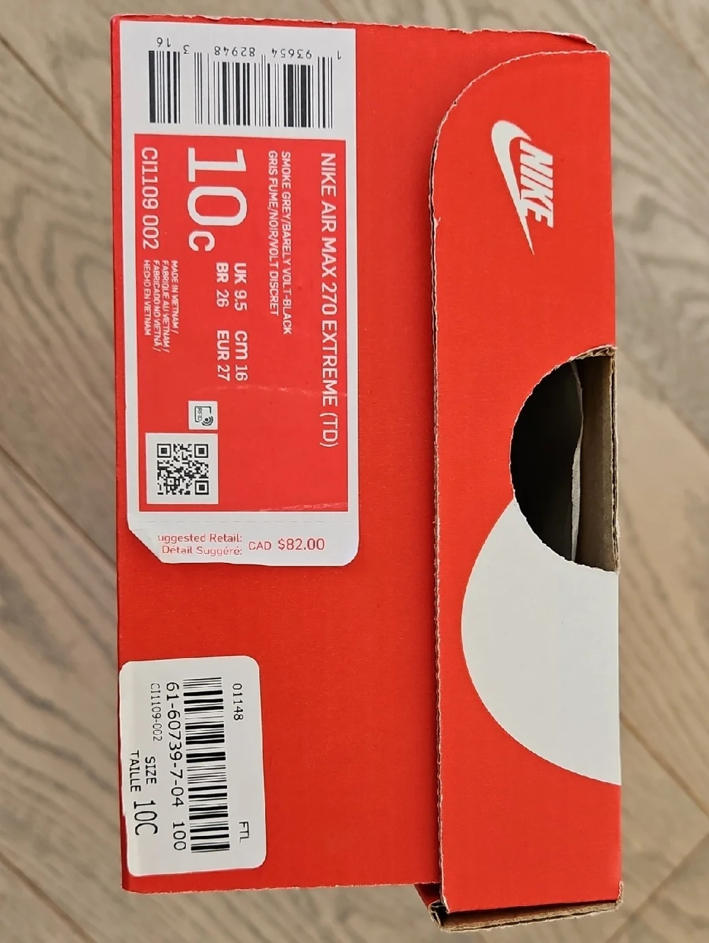 Nike Kids Air Max 270 Extreme Sneakers - Gray/Neon Green-Yellow/Black - Sz 10 - Picture 6 of 6